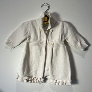 Gymboree baby girl long sleeve white cardigan with collar, ruffles, 3- 6 months
